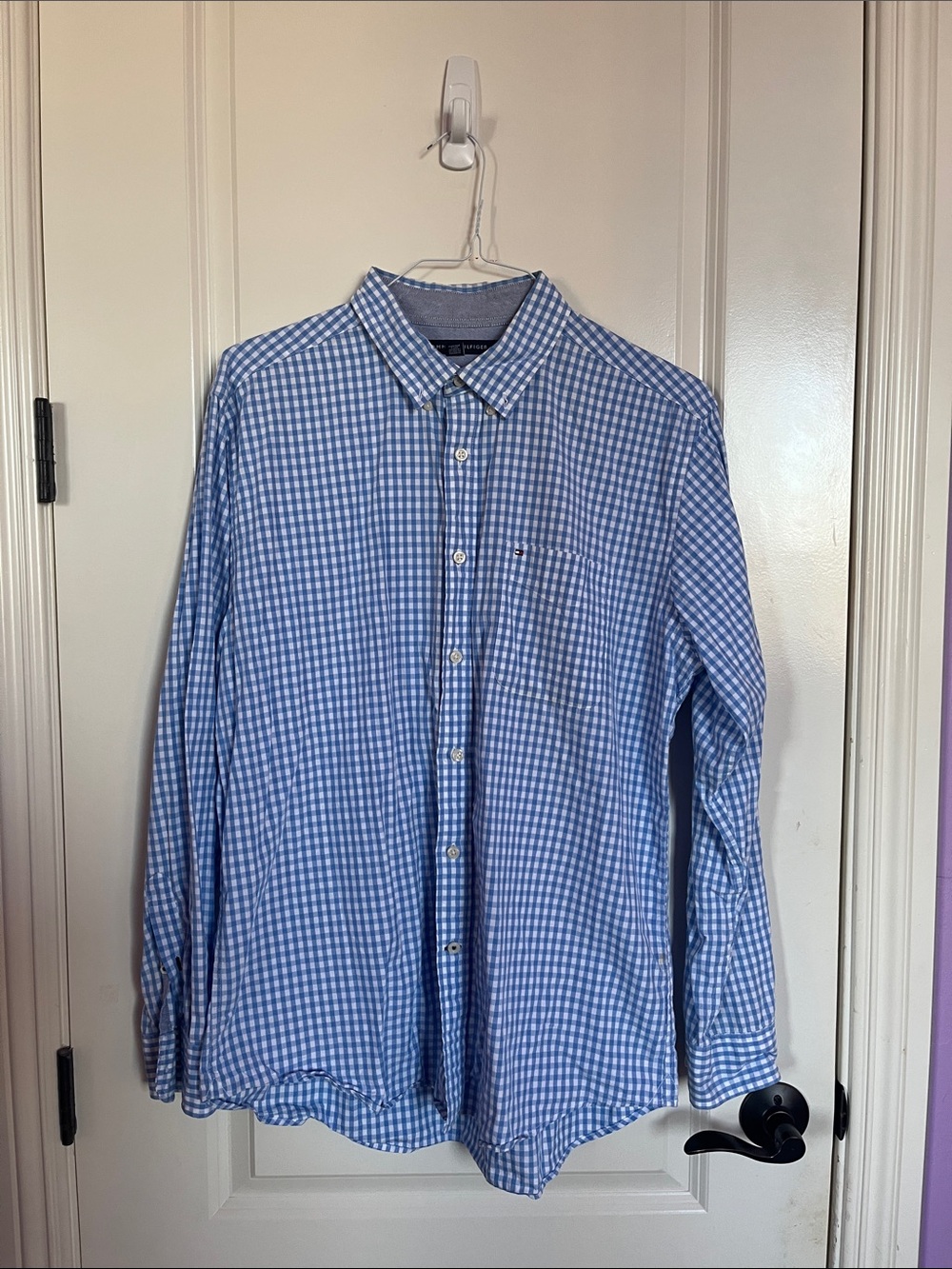 Tommy Hilfiger Blue Gingham Button-Down Shirt - Classic Fit Size L